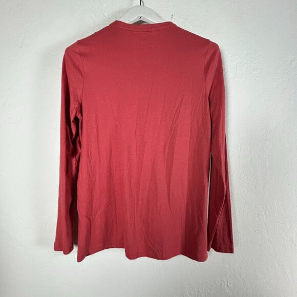 J. Jill Womens Ruffle Front Henley Tee Long Sleeve Shirt Top Currant Medium New - Picture 2 of 8